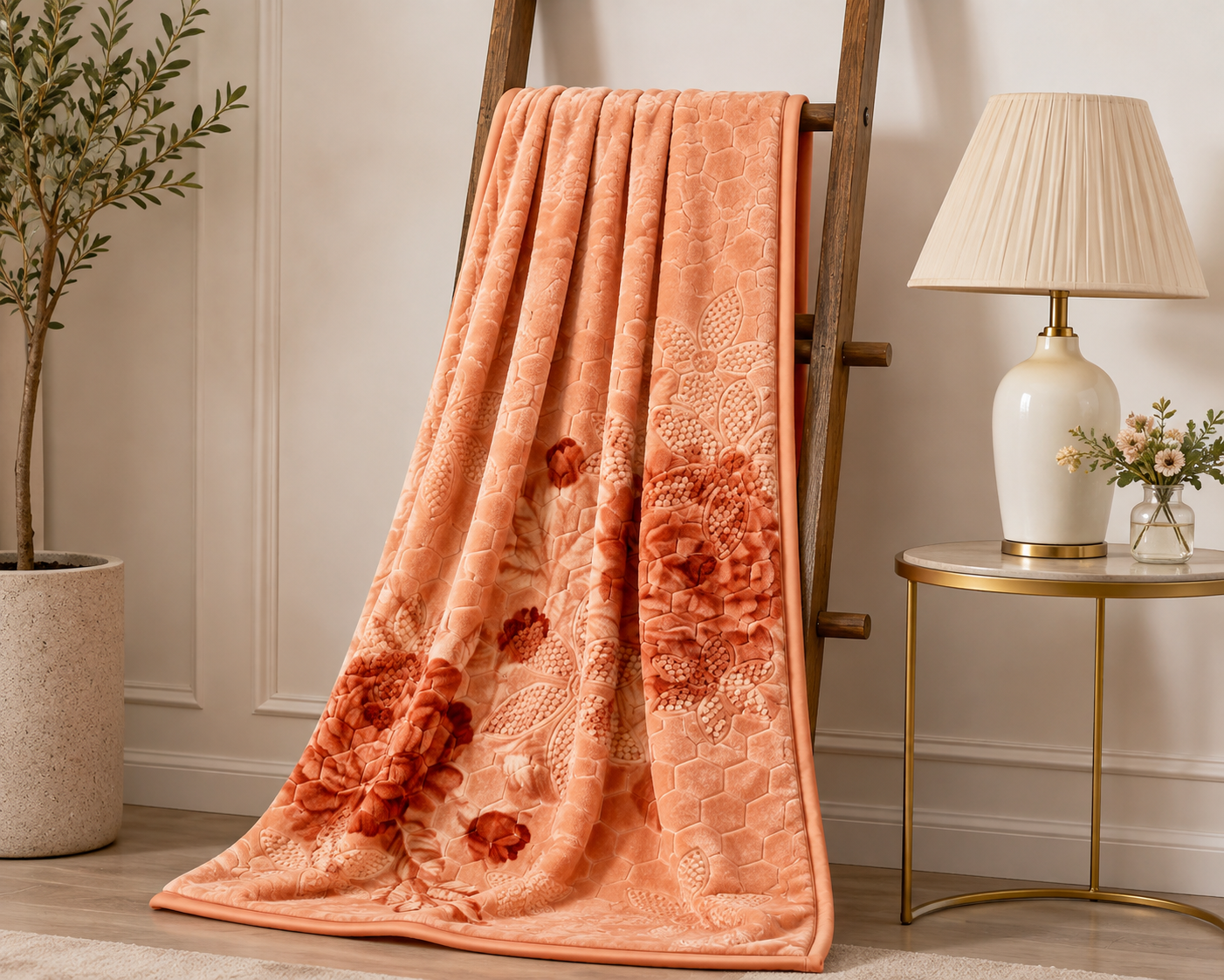 Premium Cloudy 2-Ply Double Bed Blanket Peach