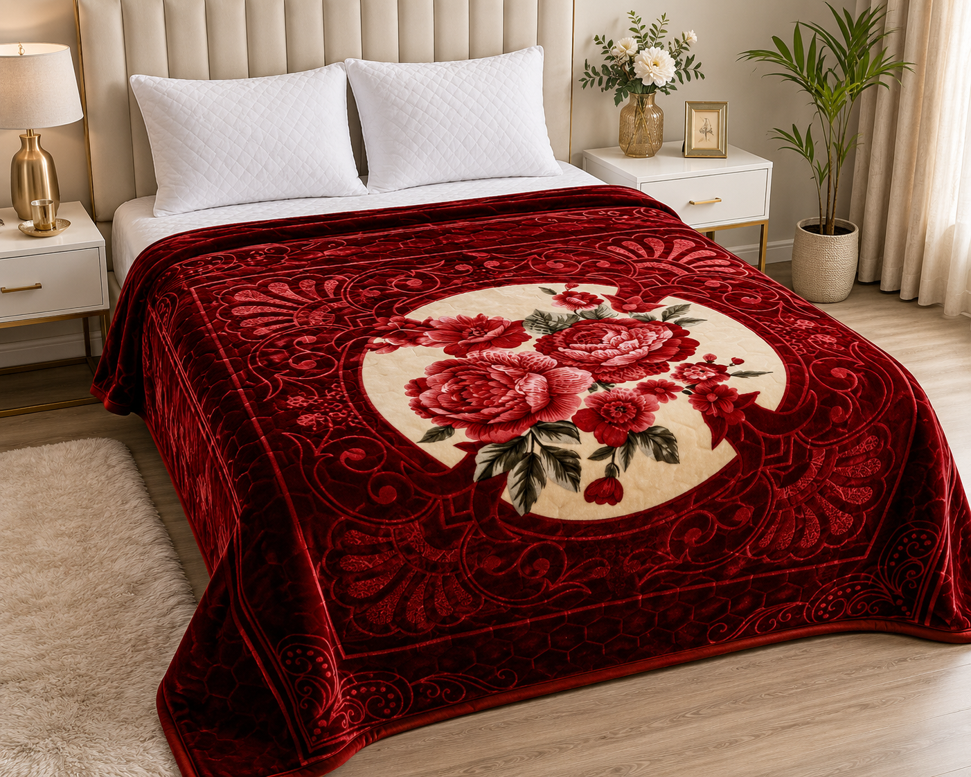 Premium Cloudy 2-Ply Double Bed Blanket Maroon