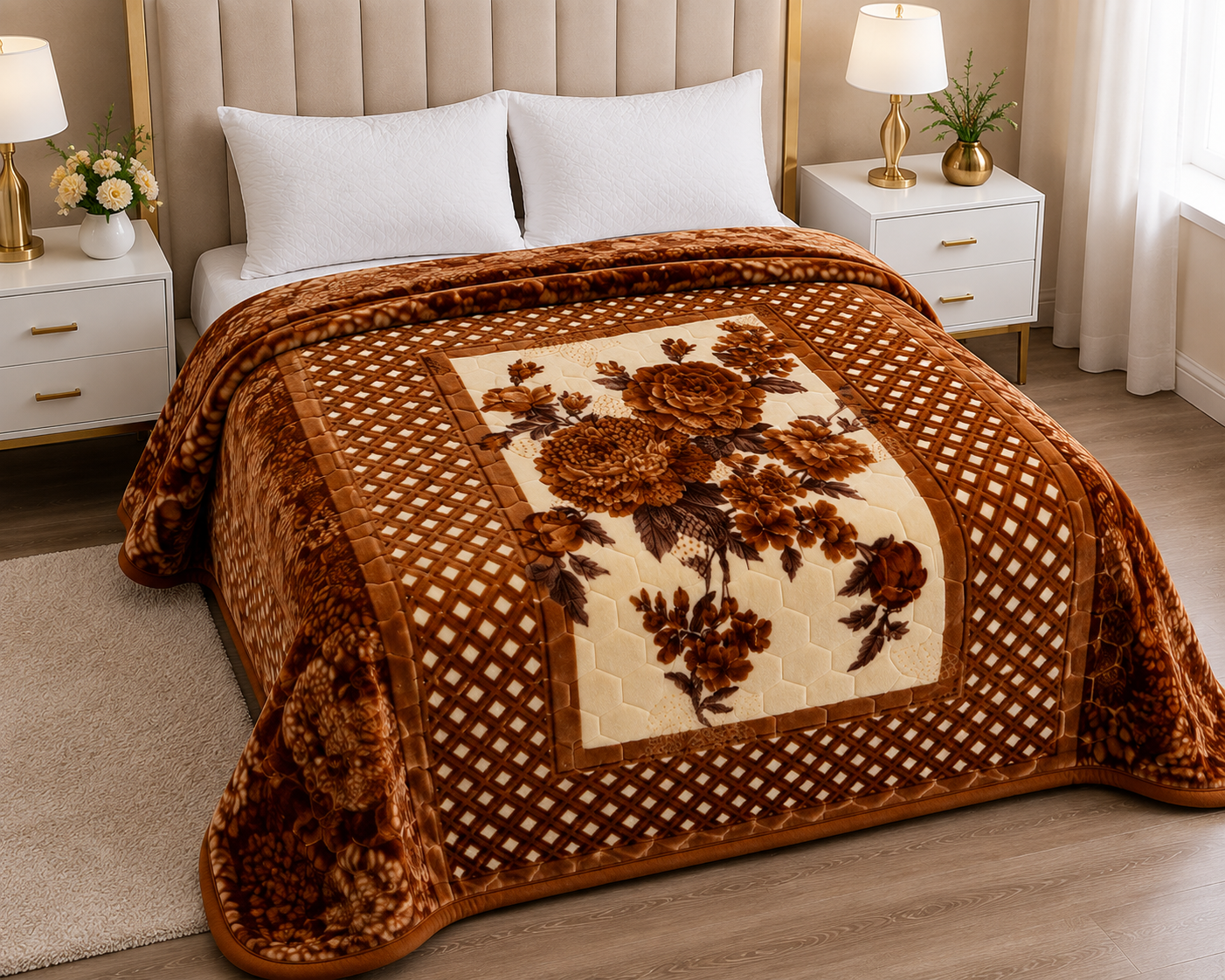 Premium Cloudy 2-Ply Double Bed Blanket Brown