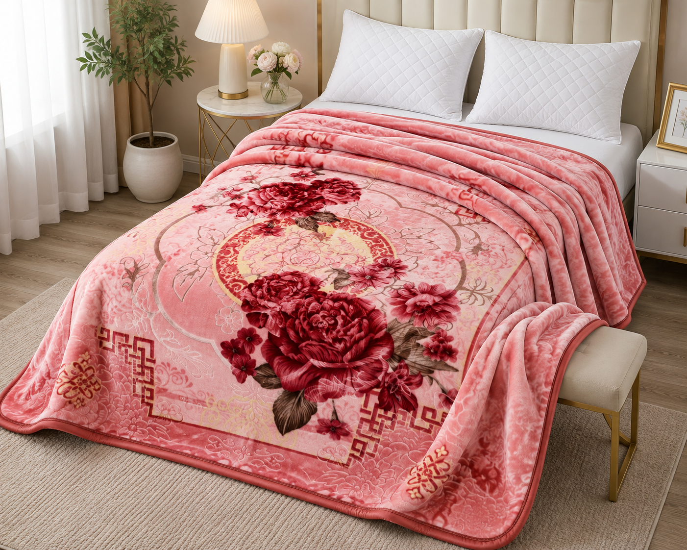 Premium Cloudy 2-Ply Double Bed Blanket Pink