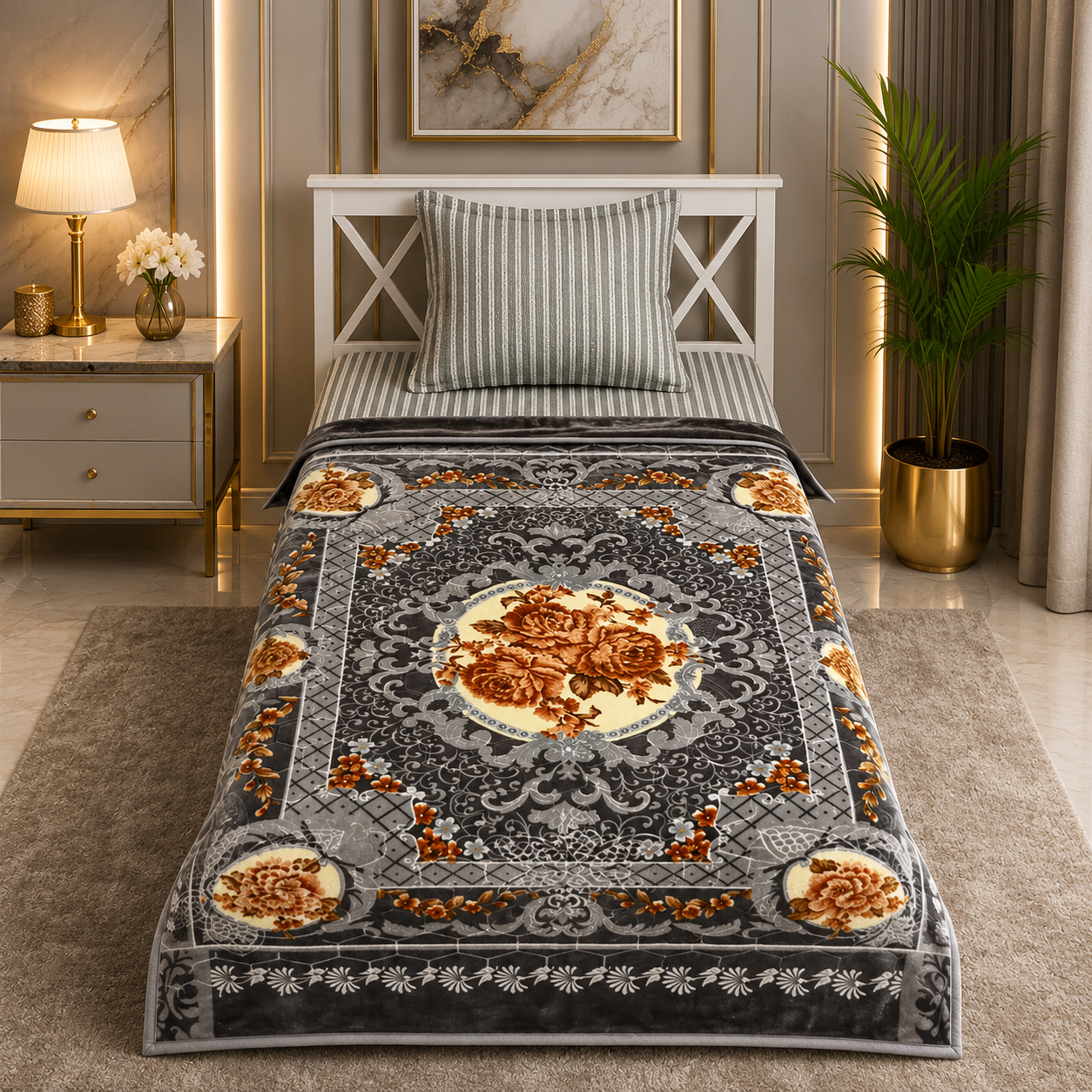 Prestige Single Bed 2-Ply Blanket Grey