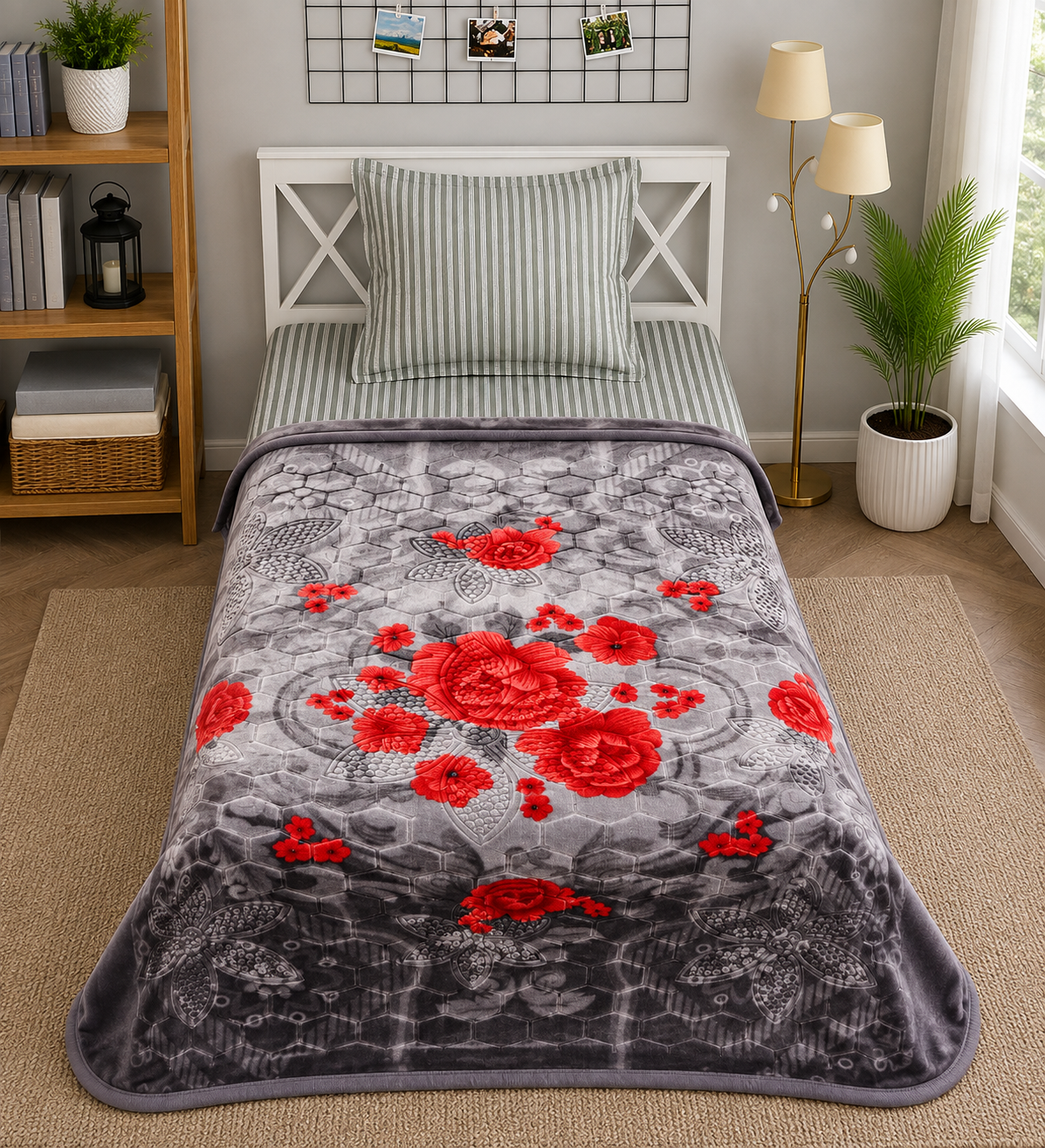 Royal Home Single Bed 2-Ply Blanket Grey