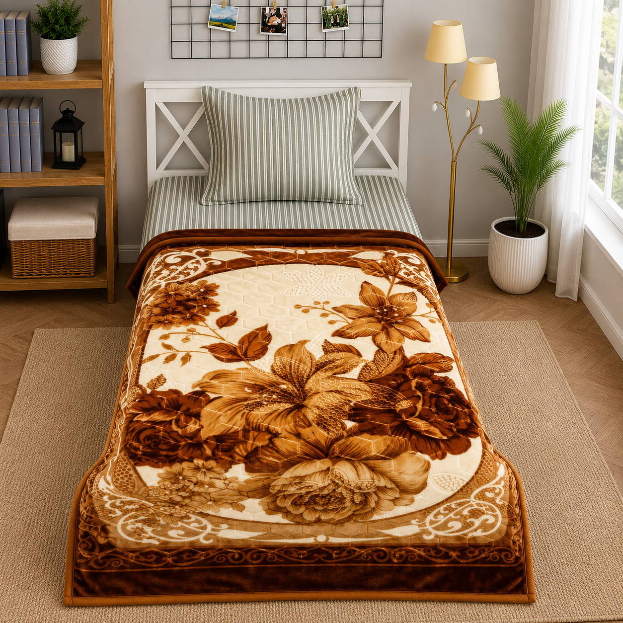 Royal Home Single Bed 2-Ply Blanket Brown