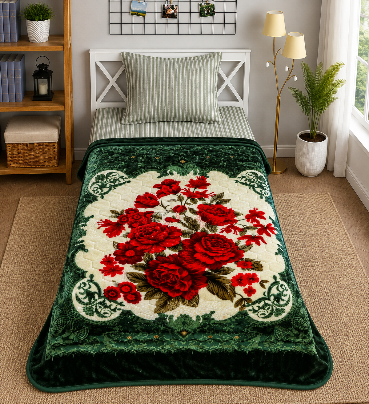 Royal Home Single Bed 2-Ply Blanket Green